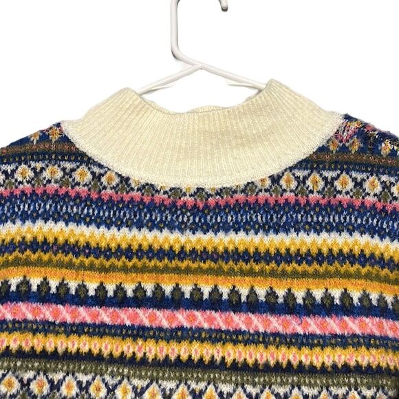 Talbots Sweater Woman’s Size XS Fair Isle Mock Neck Ivory Colorful Stripes - Picture 2 of 8
